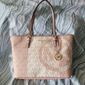 Michael Kors Pink and White Jet Set Charm Tote New
